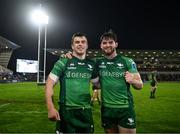 5 May 2023; Tom Farrell and Tom Daly of Connacht after their side's victory in the United Rugby Championship Quarter-Final match between Ulster and Connacht at Kingspan Stadium in Belfast. Photo by Harry Murphy/Sportsfile