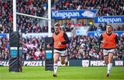 5 May 2023; Jake Flannery, left, and Ian Madigan of Ulster during the United Rugby Championship Quarter-Final match between Ulster and Connacht at Kingspan Stadium in Belfast. Photo by Ramsey Cardy/Sportsfile