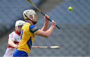 6 May 2023; Finn Killion of Roscommon is tackled by John McAllister of Derry during the GAA Hurling All-Ireland U20 B Championship Final match between Derry and Roscommon at Croke Park in Dublin. Photo by Ray McManus/Sportsfile