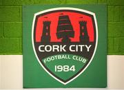 5 May 2023; A view of the Cork City crest before the SSE Airtricity Men's Premier Division match between Cork City and St Patrick's Athletic at Turner's Cross in Cork. Photo by Michael P Ryan/Sportsfile