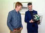 9 May 2023; Ireland captain Jonathan Sexton pictured with Diageo Europe, Turkey & India President John Kennedy, as Guinness presented Jonathan with the match ball used in the Guinness Six Nations match between Ireland and England where Jonathan became the highest Guinness Six Nations points scorer of all time. Photo by Harry Murphy/Sportsfile