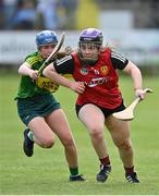 6 May 2023; Caileigh McConnell of Down in action against Amy McLoughlin of Kerry the Electric Ireland Minor C All-Ireland Championship Final match between Down and Kerry at Clane GAA in Kildare. Photo by Stephen Marken/Sportsfile