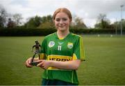 6 May 2023; Pictured is Tara Burke of Kerry who was named the Electric Ireland player of the match following her performance for Kerry in today’s Electric Ireland Minor C All-Ireland Championship Final against Down at Clane GAA in Kildare. Follow all the action in the Electric Ireland Camogie Minor Championships on social media @ElectricIreland and via the hashtag #ThisIsMajor, or for more information go to https://www.electricireland.ie/camogie-minor-championships. Photo by Stephen Marken/Sportsfile