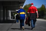 6 May 2023; Eileen Hennesy from Birdhill, Tipperary and husband Richard, from Mallow, Cork arrive before the Munster GAA Hurling Senior Championship Round 3 match between Cork and Tipperary at Páirc Uí Chaoimh in Cork. Photo by David Fitzgerald/Sportsfile