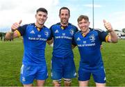 6 May 2023; Leinster players from left Jake McDonald, Wes Carter and Garry Dunne after the Interprovincial Juniors match between Leinster and Connacht at Portlaoise in Laois. Photo by Matt Browne/Sportsfile