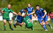 6 May 2023; Paulie Tolofua of Leinster is tackled by Barry Walsh of Connacht during the Interprovincial Juniors match between Leinster and Connacht at Portlaoise in Laois. Photo by Matt Browne/Sportsfile