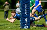 6 May 2023; Ciaran Fennessy of Leinster scores a try against Connacht during the Interprovincial Juniors match between Leinster and Connacht at Portlaoise in Laois. Photo by Matt Browne/Sportsfile