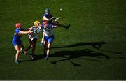 6 May 2023; Abby Flynn, right, and Niamh Rockett of Waterford in action against Eimear Loughman, right, and Aoife McGrath of Tipperary during the Munster Senior Camogie Championship match between Waterford and Tipperary at Páirc Uí Chaoimh in Cork. Photo by David Fitzgerald/Sportsfile