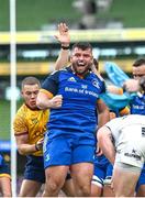 6 May 2023; Michael Milne of Leinster celebrates after scoring his side's second try during the United Rugby Championship Quarter-Final between Leinster and Cell C Sharks at the Aviva Stadium in Dublin. Photo by Harry Murphy/Sportsfile