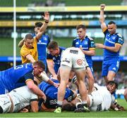 6 May 2023; Michael Milne of Leinster scores his side's second try during the United Rugby Championship Quarter-Final between Leinster and Cell C Sharks at the Aviva Stadium in Dublin. Photo by Harry Murphy/Sportsfile