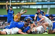 6 May 2023; Michael Milne of Leinster scores his side's second try during the United Rugby Championship Quarter-Final between Leinster and Cell C Sharks at the Aviva Stadium in Dublin. Photo by Harry Murphy/Sportsfile