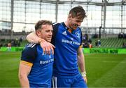 6 May 2023; Liam Turner and Ryan Baird of Leinster after their side's victory in the United Rugby Championship Quarter-Final between Leinster and Cell C Sharks at the Aviva Stadium in Dublin. Photo by Harry Murphy/Sportsfile