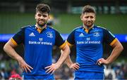 6 May 2023; Brothers Ross Byrne, right, and Harry Byrne of Leinster after the United Rugby Championship Quarter-Final between Leinster and Cell C Sharks at Aviva Stadium in Dublin. Photo by Brendan Moran/Sportsfile