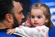 6 May 2023; Charlie Ngatai of Leinster with his daughter Hannabelle after the United Rugby Championship Quarter-Final between Leinster and Cell C Sharks at Aviva Stadium in Dublin. Photo by Brendan Moran/Sportsfile