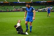 6 May 2023; Charlie Ngatai of Leinster with his children Makaea and Hanabelle after the United Rugby Championship Quarter-Final between Leinster and Cell C Sharks at the Aviva Stadium in Dublin. Photo by Harry Murphy/Sportsfile