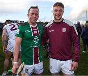 6 May 2023; Brothers Davy Glennon of Westmeath, left, and Ronan Glennon of Galway after the Leinster GAA Hurling Senior Championship Round 3 match between Westmeath and Galway at TEG Cusack Park in Mullingar, Westmeath. Photo by Michael P Ryan/Sportsfile