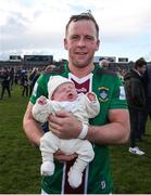 6 May 2023; Davy Glennon of Westmeath with his 2 week old son Frankiey after the Leinster GAA Hurling Senior Championship Round 3 match between Westmeath and Galway at TEG Cusack Park in Mullingar, Westmeath. Photo by Michael P Ryan/Sportsfile