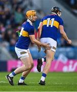 6 May 2023; Gearoid O Connor of Tipperary, right, celebrates after scoring his side's first goal with teammate Jake Morris during the Munster GAA Hurling Senior Championship Round 3 match between Cork and Tipperary at Páirc Uí Chaoimh in Cork. Photo by David Fitzgerald/Sportsfile