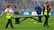 6 May 2023; The bench, for the team photograph, is removed after both teams failed to present for the traditional picture before the Leinster GAA Hurling Senior Championship Round 3 match between Dublin and Wexford at Croke Park in Dublin. Photo by Ray McManus/Sportsfile