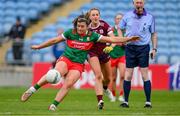 7 May 2023; Rachel Kearns of Mayo in action against Ailbhe Davoren of Galway during the TG4 Ladies Connacht Senior Football Championship Final between Mayo and Galway at Hastings Insurance MacHale Park in Castlebar, Mayo. Photo by Ray McManus/Sportsfile