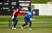 7 May 2023; Georgina Dempsey of Typhoons bowling during the Evoke Super Series 2023 match between Dragons and Typhoons at Lisburn Cricket Club, Wallace Park in Lisburn, Down. Photo by Oliver McVeigh/Sportsfile An Taoiseach Micheál Martin TD