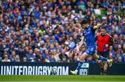 6 May 2023; Harry Byrne of Leinster kicks a conversion during the United Rugby Championship Quarter-Final between Leinster and Cell C Sharks at the Aviva Stadium in Dublin. Photo by Harry Murphy/Sportsfile