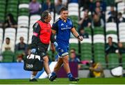 6 May 2023; Scott Penny of Leinster leaves the field with Leinster head of medical Professor John Ryan during the United Rugby Championship Quarter-Final between Leinster and Cell C Sharks at the Aviva Stadium in Dublin. Photo by Harry Murphy/Sportsfile