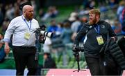 6 May 2023; Leinster marketing manager Gordon Britchfield and videographer Robert Maguire during the United Rugby Championship Quarter-Final between Leinster and Cell C Sharks at the Aviva Stadium in Dublin. Photo by Harry Murphy/Sportsfile