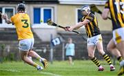 7 May 2023; TJ Reid of Kilkenny shoots to score his side's second goal during the Leinster GAA Hurling Senior Championship Round 3 match between Antrim and Kilkenny at Corrigan Park in Belfast. Photo by Ramsey Cardy/Sportsfile