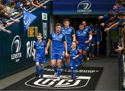 6 May 2023; Leinster captain Luke McGrath with match day mascots Leo Kilduff and Elana McKean Fitzgerald before the United Rugby Championship Quarter-Final between Leinster and Cell C Sharks at the Aviva Stadium in Dublin. Photo by Harry Murphy/Sportsfile