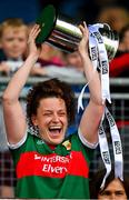 7 May 2023; Kathryn Sullivan of Mayo celebrates after collecting the cup after the TG4 Ladies Connacht Senior Football Championship Final between Mayo and Galway at Hastings Insurance MacHale Park in Castlebar, Mayo. Photo by Ray McManus/Sportsfile
