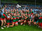 7 May 2023; Kathryn Sullivan of Mayo celebrates with team mates after collecting the cup after the TG4 Ladies Connacht Senior Football Championship Final between Mayo and Galway at Hastings Insurance MacHale Park in Castlebar, Mayo. Photo by Ray McManus/Sportsfile