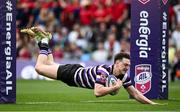 7 May 2023; Craig Adams of Terenure dives over to score his side's second try during the Energia All-Ireland League Men's Division 1A Final match between Clontarf and Terenure at the Aviva Stadium in Dublin. Photo by Harry Murphy/Sportsfile