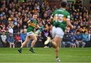 7 May 2023; Dara Moynihan of Kerry celebrates after teammate Tony Brosnan, right, scored their side's first goal during the Munster GAA Football Senior Championship Final match between Kerry and Clare at LIT Gaelic Grounds in Limerick. Photo by David Fitzgerald/Sportsfile