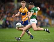 7 May 2023; Tony Brosnan of Kerry shoots to score his side's first goal during the Munster GAA Football Senior Championship Final match between Kerry and Clare at LIT Gaelic Grounds in Limerick. Photo by David Fitzgerald/Sportsfile