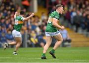7 May 2023; Dara Moynihan of Kerry celebrates after scoring his side's second goal during the Munster GAA Football Senior Championship Final match between Kerry and Clare at LIT Gaelic Grounds in Limerick. Photo by David Fitzgerald/Sportsfile