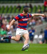 7 May 2023; Tadhg Bird of Clontarf kicks a conversion during the Energia All-Ireland League Men's Division 1A Final match between Clontarf and Terenure at the Aviva Stadium in Dublin. Photo by Harry Murphy/Sportsfile