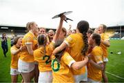 7 May 2023; Antrim players celebrate with the cup after the Electric Ireland Minor A Shield All-Ireland Championship Final match between Antrim and Limerick at UPMC Nowlan Park in Kilkenny. Photo by Stephen Marken/Sportsfile
