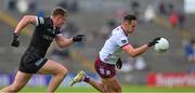 7 May 2023; Cillian McDaid of Galway in action against Brian Cox of Sligo during the Connacht GAA Football Senior Championship Final match between Sligo and Galway at Hastings Insurance MacHale Park in Castlebar, Mayo. Photo by Ray McManus/Sportsfile