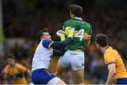 7 May 2023; Clare goalkeeper Stephen Ryan contests with David Clifford of Kerry in the build up to the third goal during the Munster GAA Football Senior Championship Final match between Kerry and Clare at LIT Gaelic Grounds in Limerick. Photo by David Fitzgerald/Sportsfile