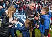 7 May 2023; Galway manager Padraic Joyce celebrates with his wife Tracey and daughter Jodie, centre, after the Connacht GAA Football Senior Championship Final match between Sligo and Galway at Hastings Insurance MacHale Park in Castlebar, Mayo. Photo by Brendan Moran/Sportsfile