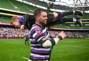 7 May 2023; Harrison Brewer of Terenure celebrates with Sebastian Cronin after the Energia All-Ireland League Men's Division 1A Final match between Clontarf and Terenure at the Aviva Stadium in Dublin. Photo by Harry Murphy/Sportsfile