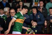 7 May 2023; Kerry captain David Clifford leaves the stand with the cup after the Munster GAA Football Senior Championship Final match between Kerry and Clare at LIT Gaelic Grounds in Limerick. Photo by David Fitzgerald/Sportsfile