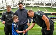 6 May 2023; Match day mascot Leo Kilduff with Ross Molony, James Ryan and Garry Ringrose of Leinster  before the United Rugby Championship Quarter-Final between Leinster and Cell C Sharks at the Aviva Stadium in Dublin. Photo by Harry Murphy/Sportsfile