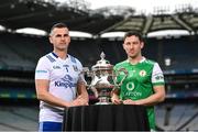 8 May 2023; Raymond Galligan of Cavan, left, and Chris Farley of London during the Tailteann Cup launch at Croke Park in Dublin. Photo by David Fitzgerald/Sportsfile