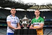 8 May 2023; Raymond Galligan of Cavan, left, and Declan Hogan of Offaly during the Tailteann Cup launch at Croke Park in Dublin. Photo by David Fitzgerald/Sportsfile