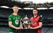 8 May 2023; Matthew Costello of Meath, left, and Niall McParland of Down during the Tailteann Cup launch at Croke Park in Dublin. Photo by David Fitzgerald/Sportsfile