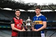 8 May 2023; Niall McParland of Down, left, and Stephen O’Brien of Tipperary during the Tailteann Cup launch at Croke Park in Dublin. Photo by David Fitzgerald/Sportsfile