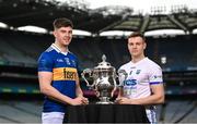 8 May 2023; Stephen O’Brien of Tipperary, left, and Dermot Ryan of Waterford during the Tailteann Cup launch at Croke Park in Dublin. Photo by David Fitzgerald/Sportsfile