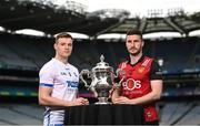 8 May 2023; Dermot Ryan of Waterford, left, and Niall McParland of Down during the Tailteann Cup launch at Croke Park in Dublin. Photo by David Fitzgerald/Sportsfile